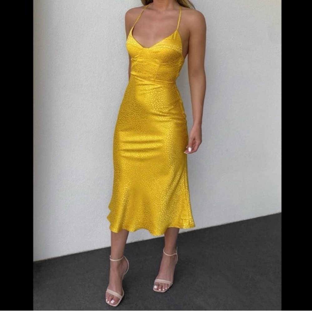 NWT - JAUS Yellow Satin Slip Dress S